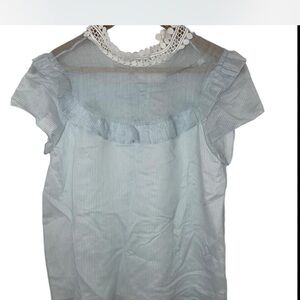 Sandro Sky Blue Ruffle Trim Blouse